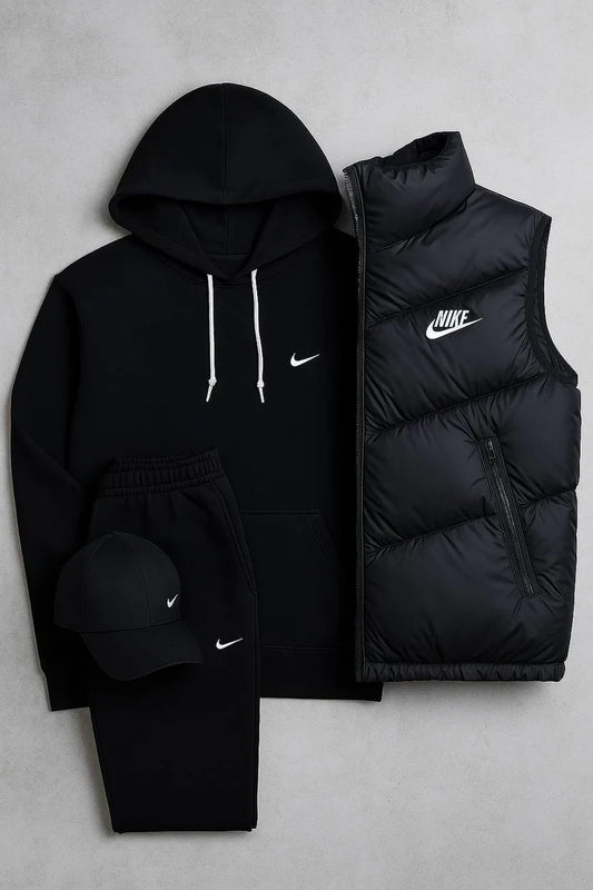 Complete NK Set - Sweatshirt, Pants, Puffer Jacket , T-Shirt & Cap